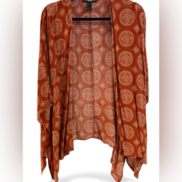 Forever 21 Boho Print Kimono Cardigan Rust Orange Size Small - Picture 1 of 9